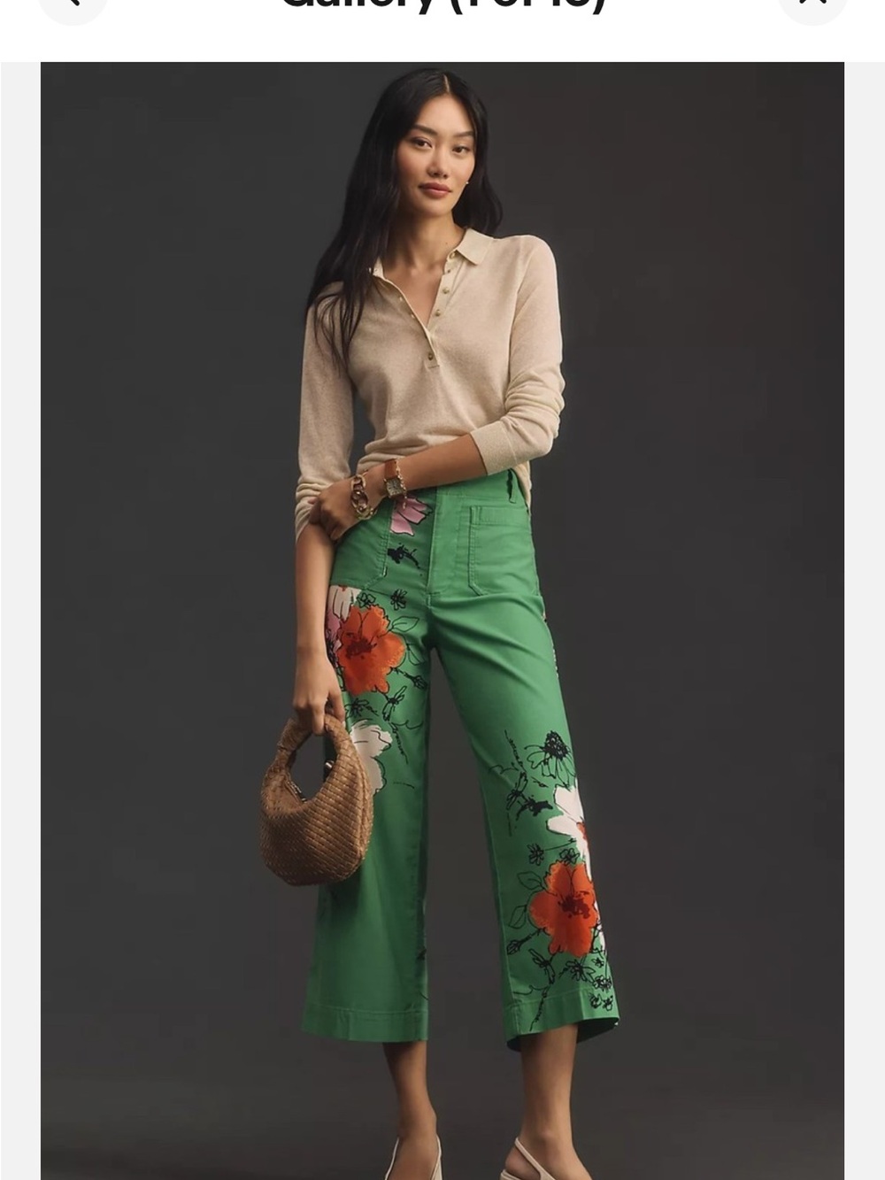 Maeve Green Floral Wide-Leg Capris with Pink & Orange Flowers